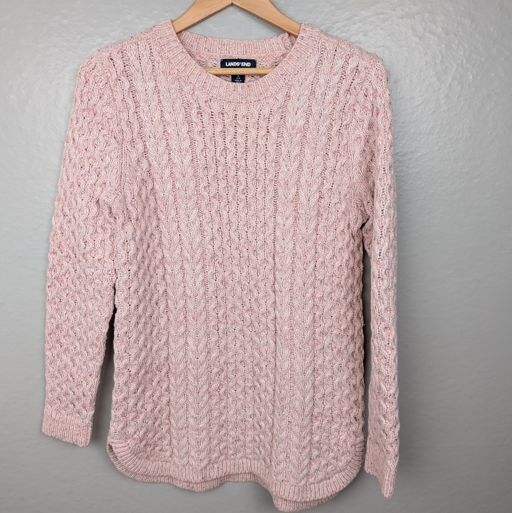 Lands' End Light Pink Cable Knit Sweater S